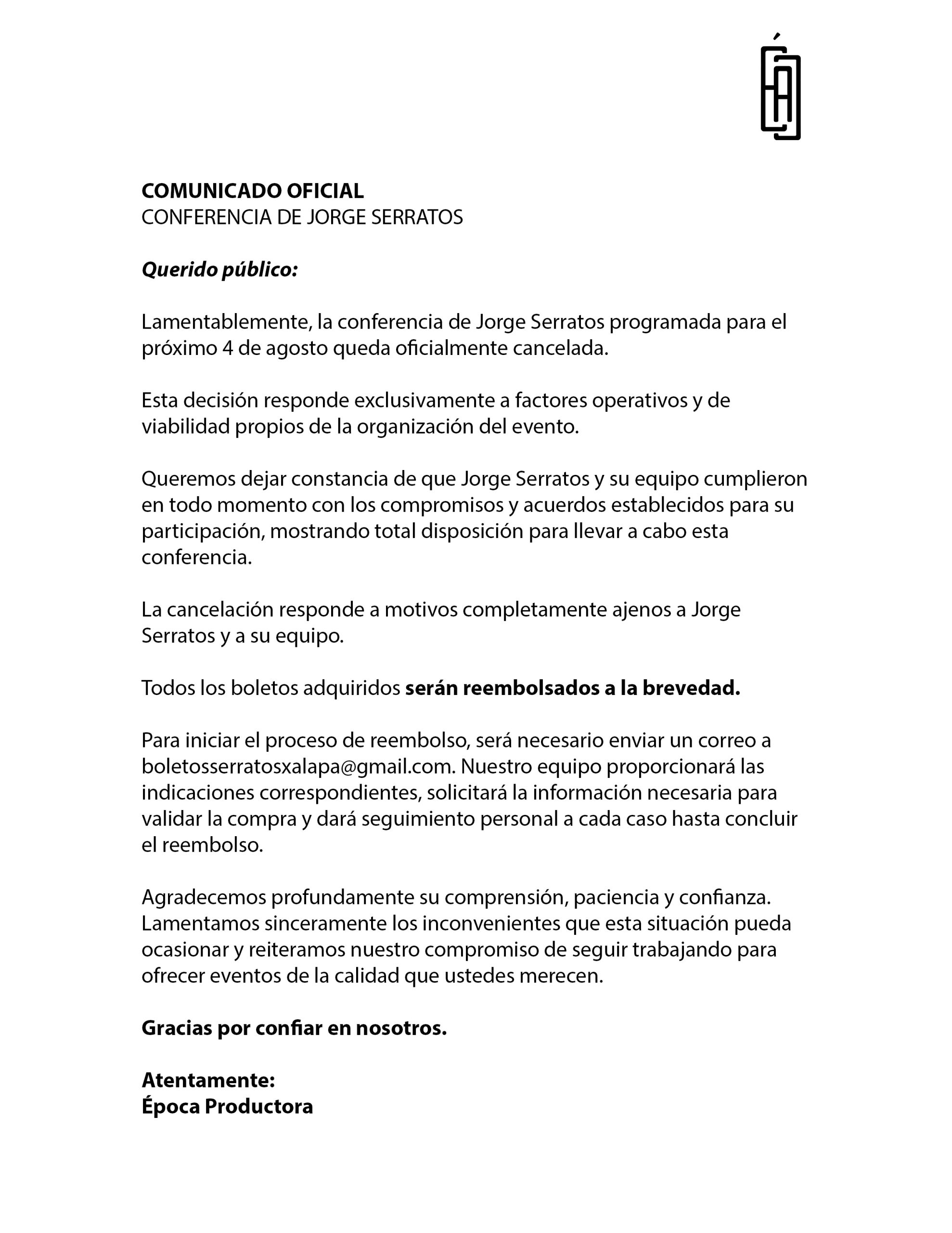 Comunicado de Cancelación Época